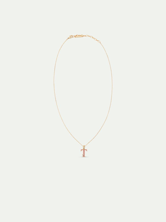 Les Néréides Letter T Pendant Necklace - Pink