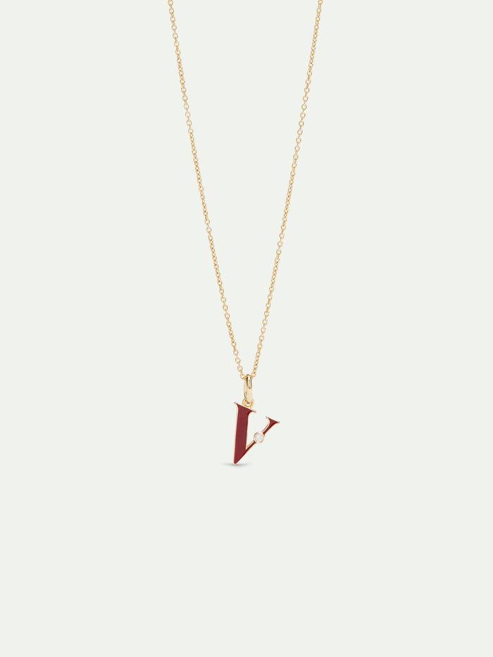 les néréides Letter V Pendant Necklace - Burgundy