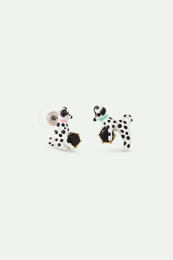 Les Néréides Les Néréides Loves Animals - Asymmetrical Post Earrings With Dalmatian And Black Round Faceted Stone - Multicolor