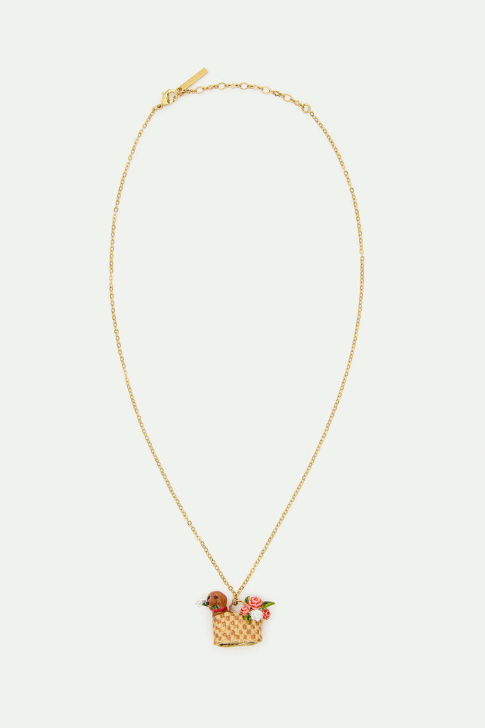 Les Néréides Les Néréides Loves Animals - Basket Dachshund And Flower Pendant Necklace - Multicolor