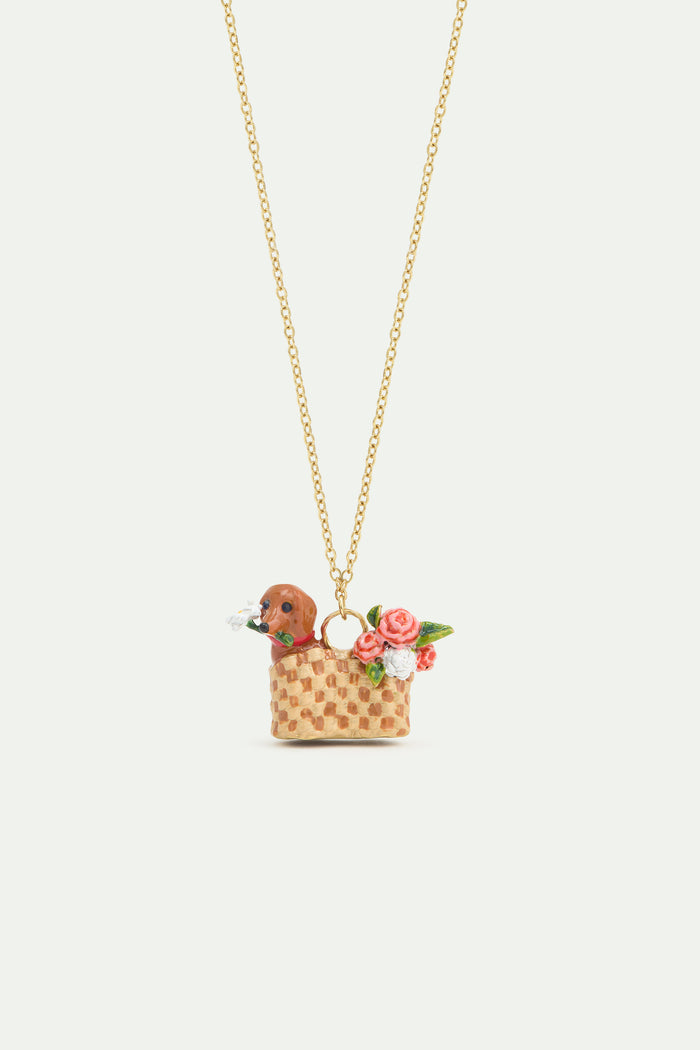 les néréides Les Néréides Loves Animals - Basket Dachshund and Flower Pendant Necklace - Multicolor
