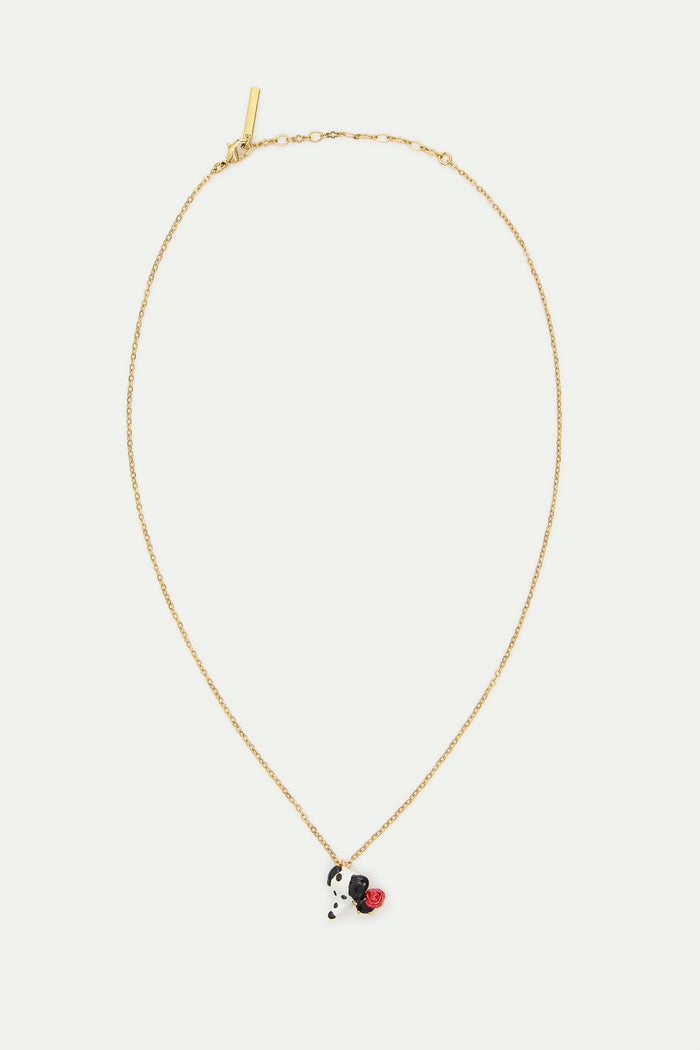 Les Néréides Les Néréides Loves Animals - Black And White Dalmatian Head With Rose Pendant Necklace - Multicolor