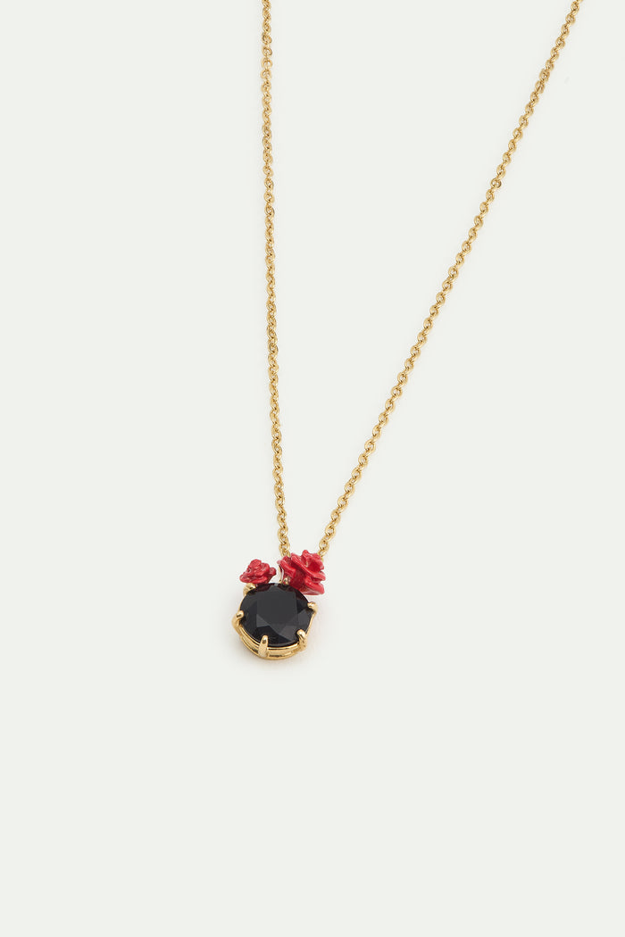 Les Néréides Les Néréides Loves Animals - Black Faceted Stone And Red Rose Pendant Necklace - Multicolor