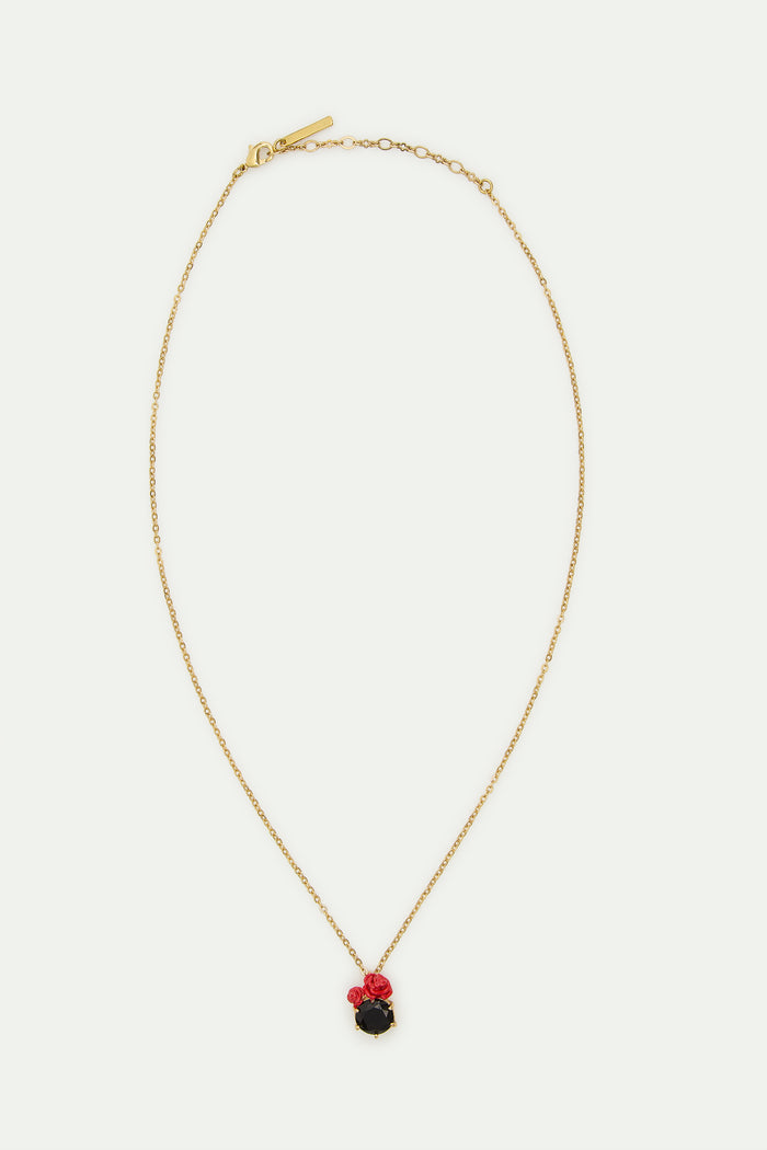 Les Néréides Les Néréides Loves Animals - Black Faceted Stone And Red Rose Pendant Necklace - Multicolor