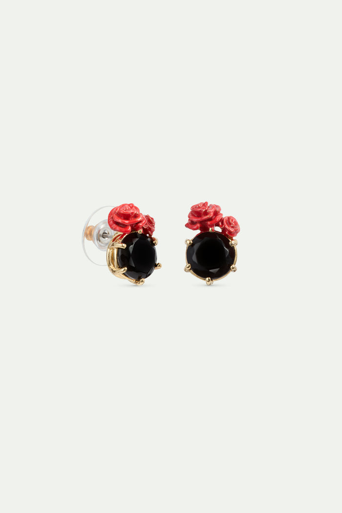 Les Néréides Les Néréides Loves Animals - Black Faceted Stone And Red Rose Post Earrings - Multicolor