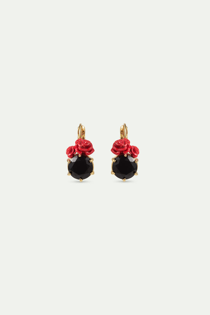 les néréides Les Néréides Loves Animals - Black Faceted Stone and Red Rose Sleeper Earrings - Multicolor