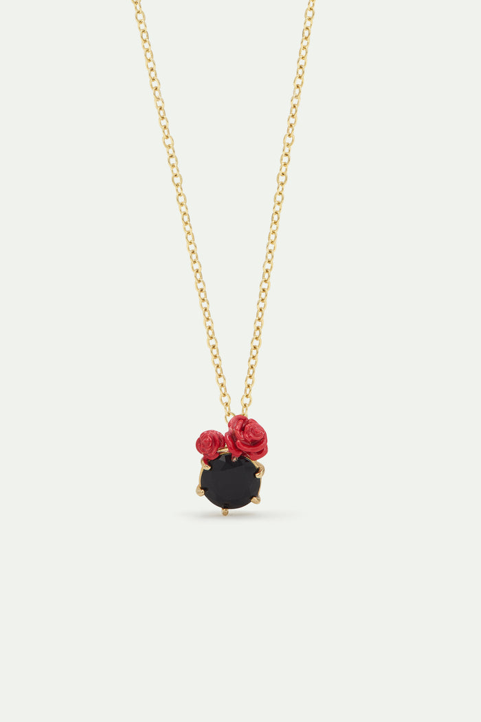 les néréides Les Néréides Loves Animals - Black Faceted Stone and Red Rose Pendant Necklace - Multicolor