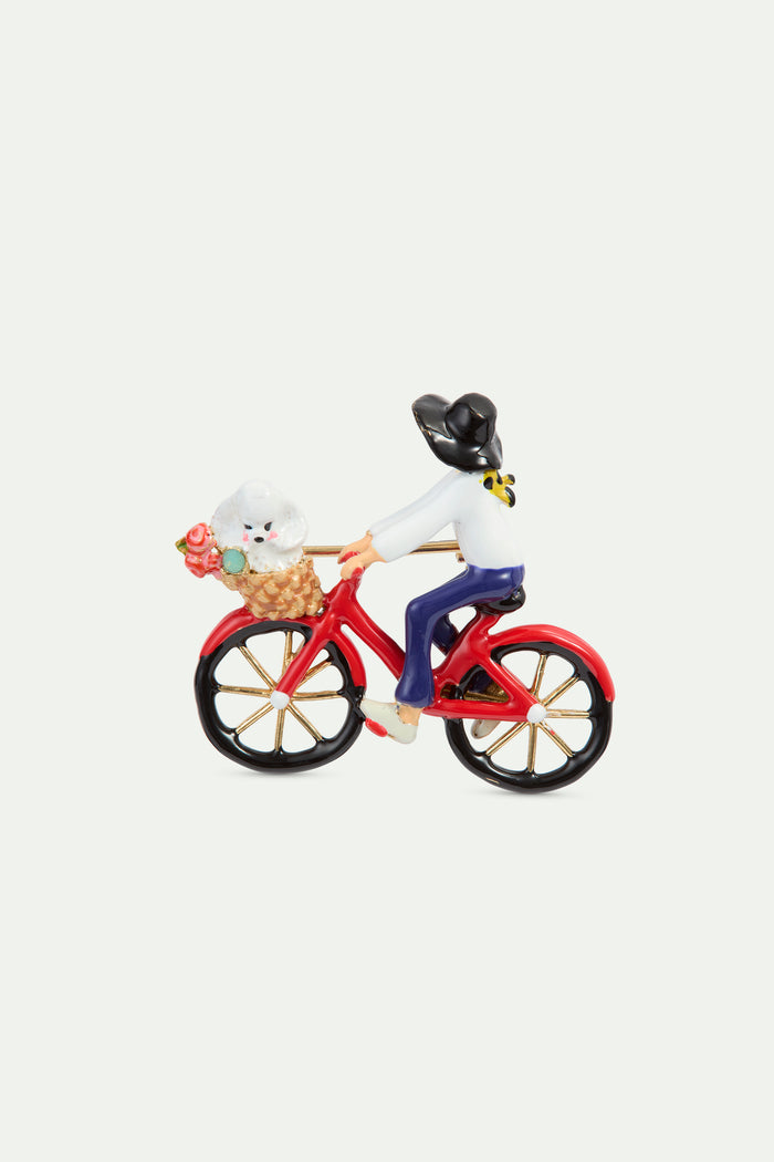 les néréides Les Néréides Loves Animals - Brooch with Bicycle Poodle and Bunch of Flowers - Multicolor