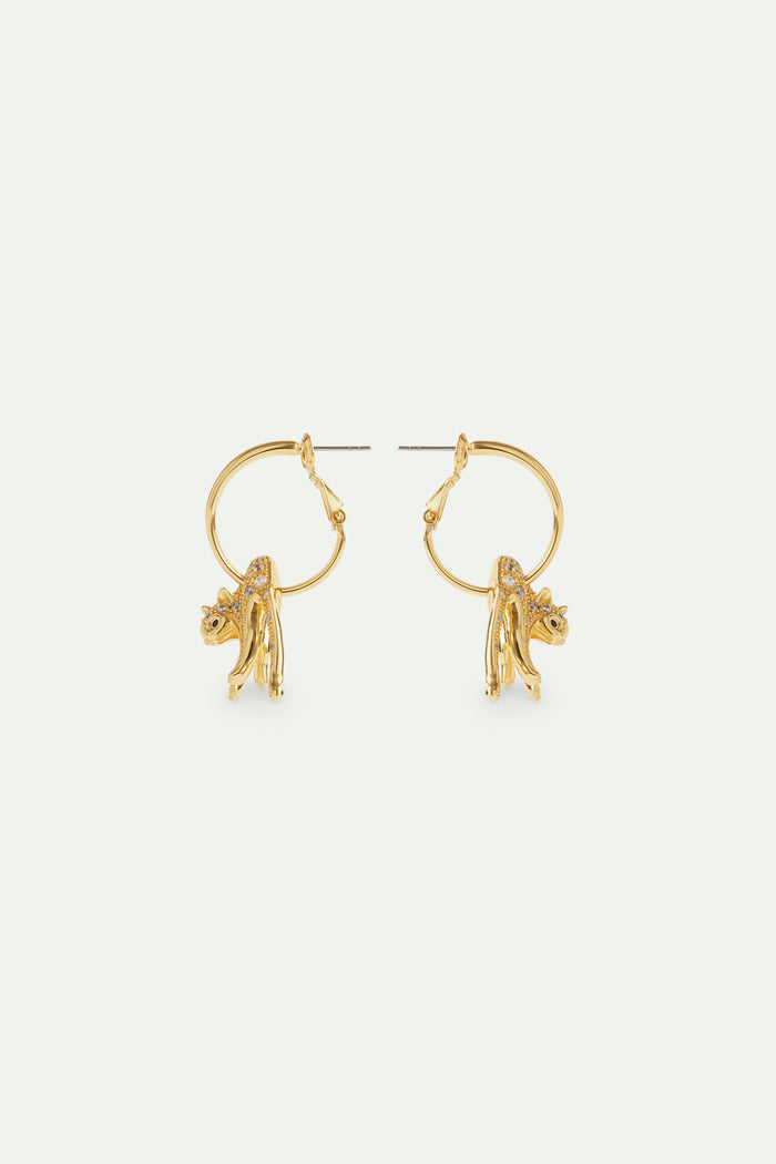 Les Néréides Les Néréides Loves Animals - Cat And Crystal Golden Hoop Post Earrings - Gold