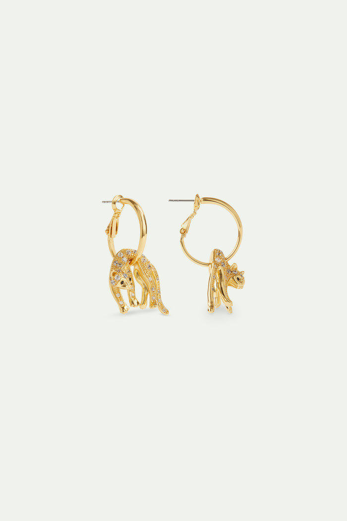 les néréides Les Néréides Loves Animals - Cat and Crystal Golden Hoop Post Earrings - Gold