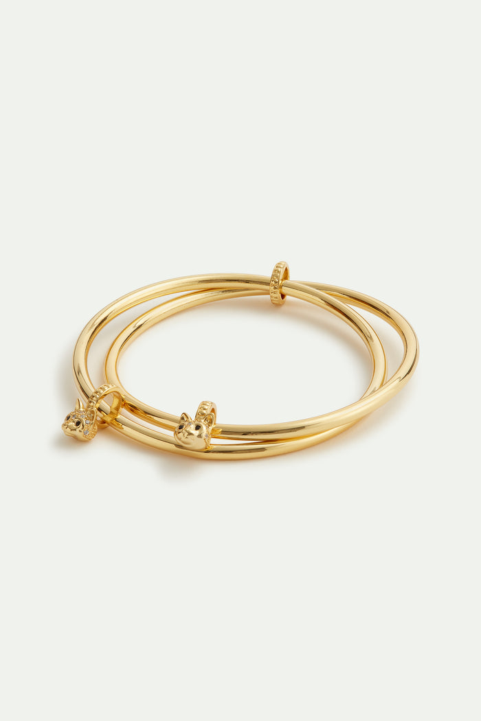 les néréides Les Néréides Loves Animals - Cat Head Double Golden Cuff Bracelet - S / Gold