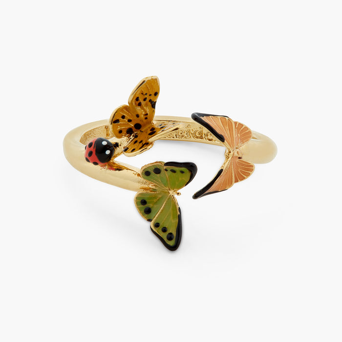 Les Néréides Les Néréides Loves Animals Colorful Butterfly And Enameled Ladybird Adjustable Ring - Multicolor