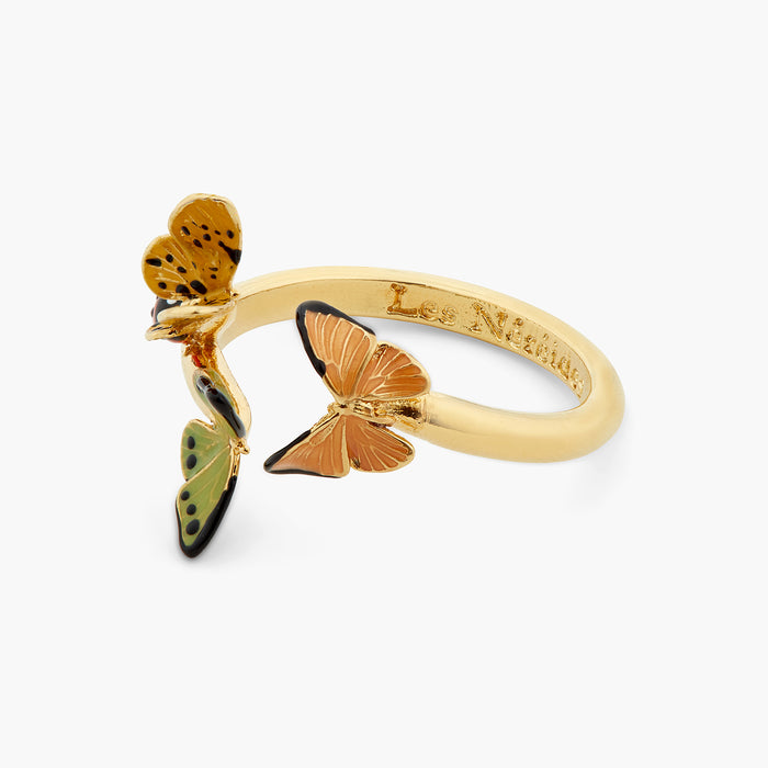 Les Néréides Les Néréides Loves Animals Colorful Butterfly And Enameled Ladybird Adjustable Ring - Multicolor