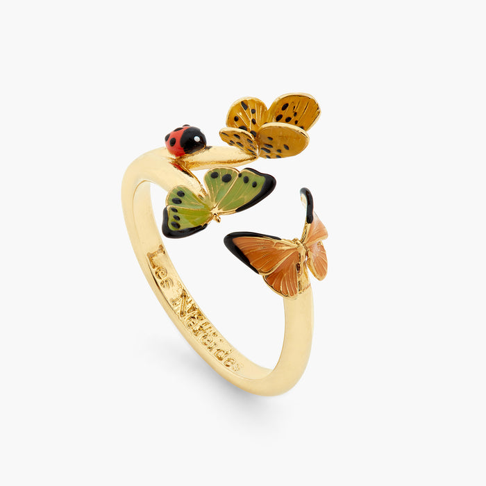 les néréides Les Néréides Loves Animals Colorful Butterfly and Enameled Ladybird Adjustable Ring - Multicolor