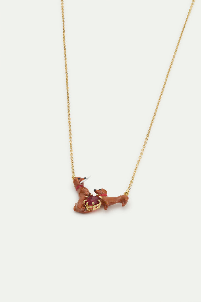Les Néréides Les Néréides Loves Animals - Dachshund And Red Round Stone Statement Necklace - Multicolor