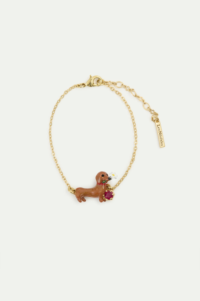 les néréides Les Néréides Loves Animals - Dachshund Daisy and Red Crystal Fine Bracelet - Multicolor