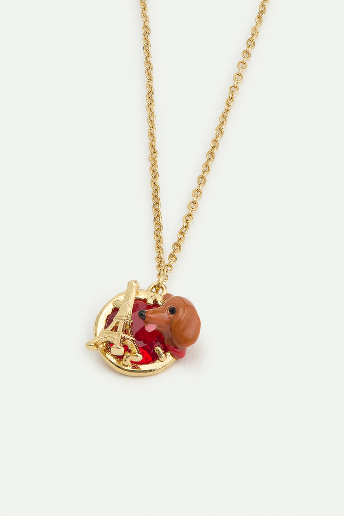 Les Néréides Les Néréides Loves Animals - Dachshund Fine Bracelet With Eiffel Tower And Garnet Red Stone - Multicolor