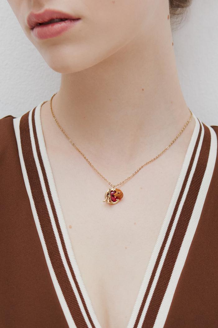 Les Néréides Les Néréides Loves Animals - Dachshund Pendant Necklace With Eiffel Tower And Garnet Red Stone - Multicolor