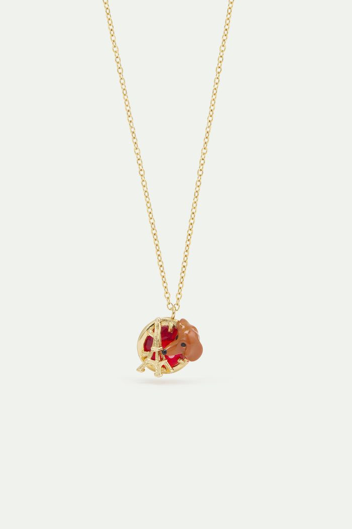 les néréides Les Néréides Loves Animals - Dachshund Pendant Necklace with Eiffel Tower and Garnet Red Stone - Multicolor