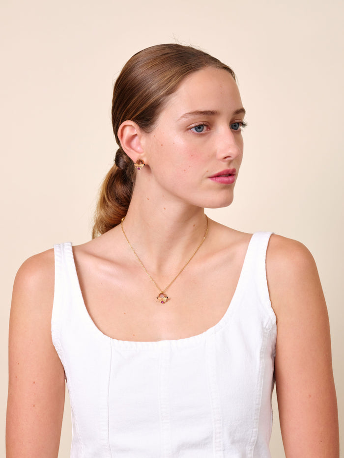 Les Néréides Les Néréides Loves Animals Enameled Butterfly And Cut-Glass Stone Pendant Necklace - Multicolor