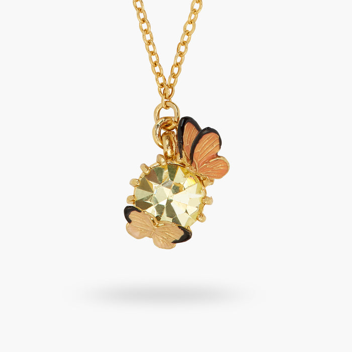 Les Néréides Les Néréides Loves Animals Enameled Butterfly And Round Stone Pendant Necklace - Multicolor