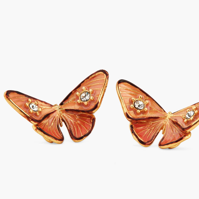 Les Néréides Les Néréides Loves Animals Enameled Butterfly And Stone Post Earrings - Beige