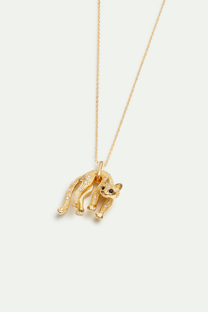Les Néréides Les Néréides Loves Animals - Golden Cat And Crystal Pendant Necklace - Gold