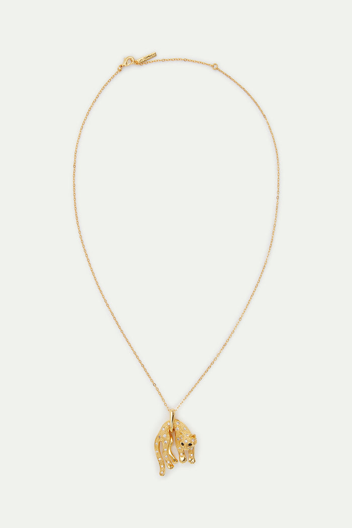 Les Néréides Les Néréides Loves Animals - Golden Cat And Crystal Pendant Necklace - Gold