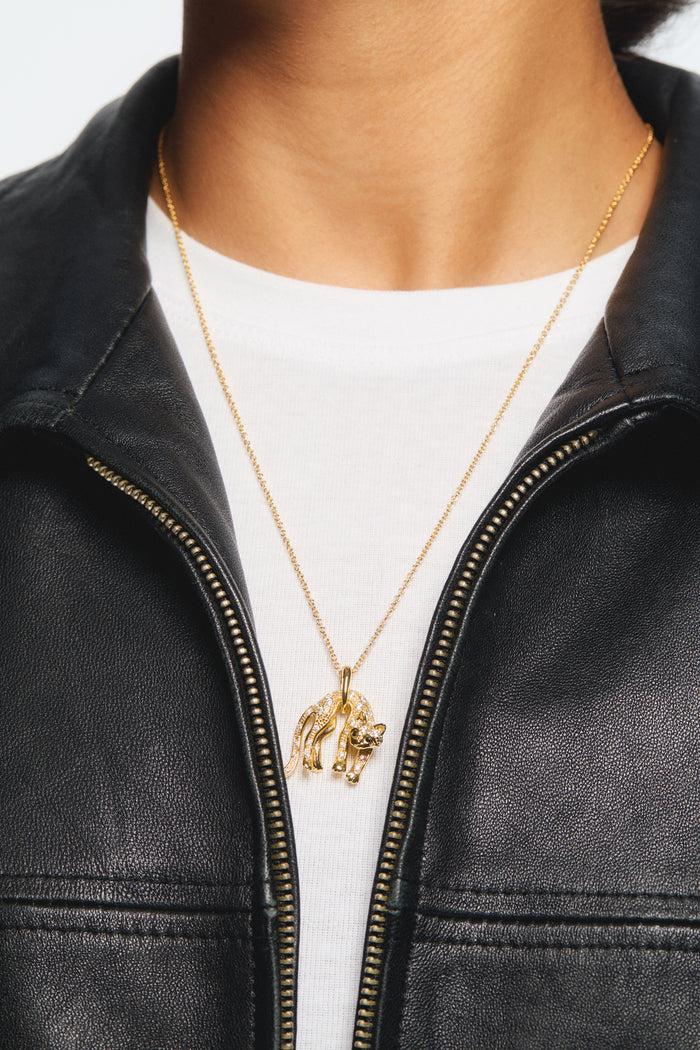 Les Néréides Les Néréides Loves Animals - Golden Cat And Crystal Pendant Necklace - Gold