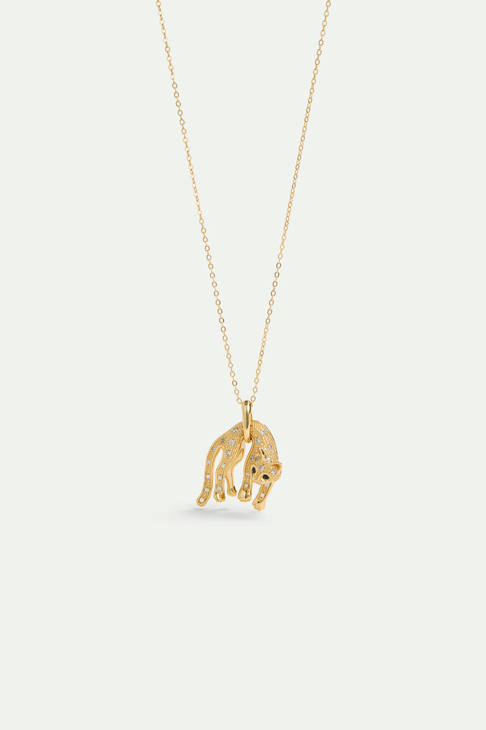 les néréides Les Néréides Loves Animals - Golden Cat and Crystal Pendant Necklace - Gold