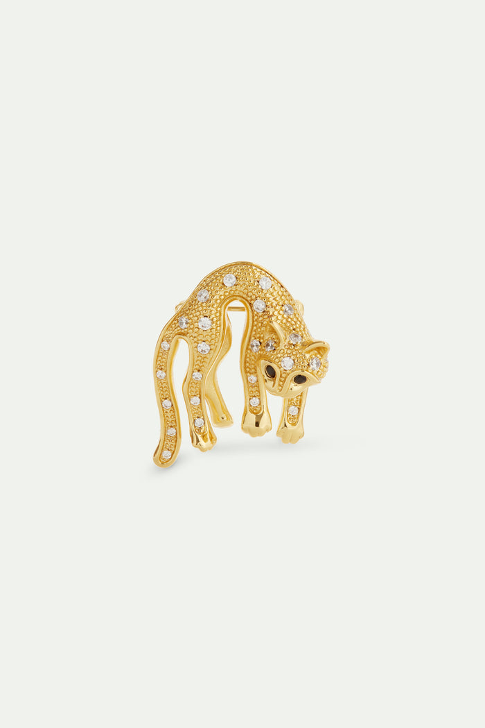 les néréides Les Néréides Loves Animals - Golden Cat and Crystal Brooch - Gold