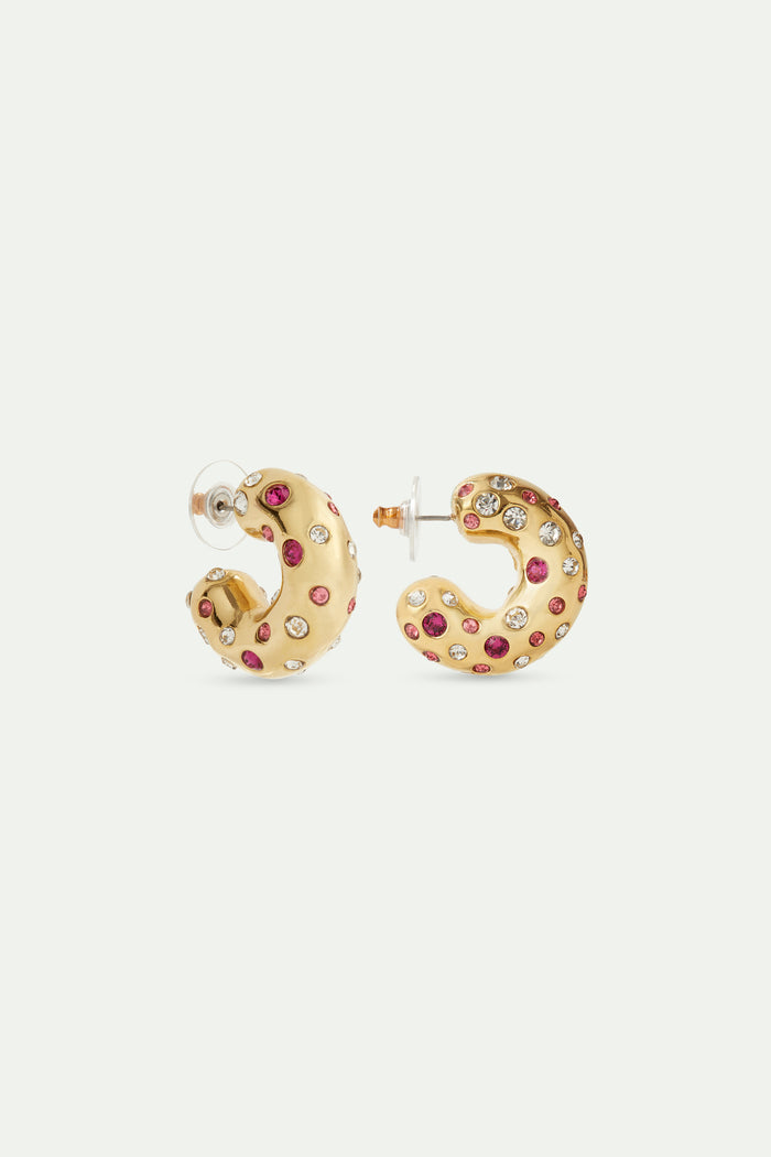 Les Néréides Les Néréides Loves Animals - Pink And White Crystal Golden Hoop Post Earrings - Multicolor