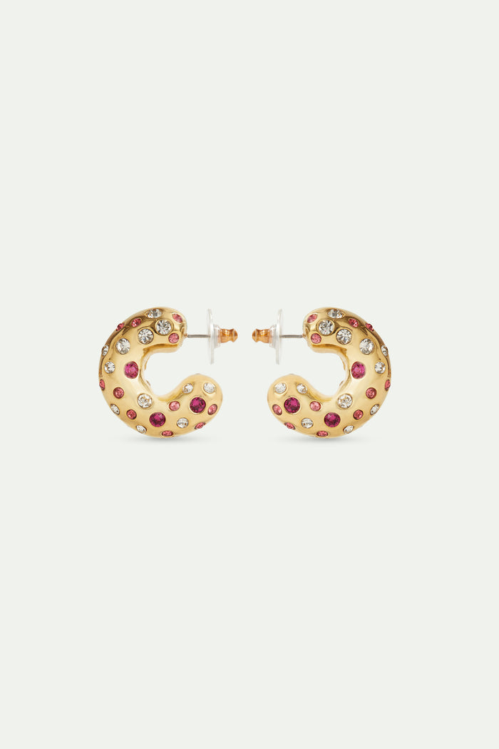 les néréides Les Néréides Loves Animals - Pink and White Crystal Golden Hoop Post Earrings - Multicolor