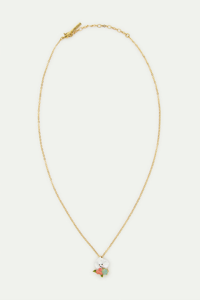 Les Néréides Les Néréides Loves Animals - Poodle Pendant Necklace With Pink Roses And A Blue Stone - Multicolor