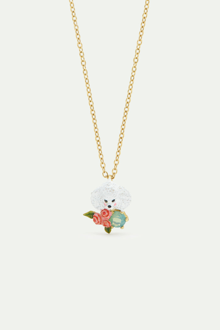 les néréides Les Néréides Loves Animals - Poodle Pendant Necklace with Pink Roses and a Blue Stone - Multicolor