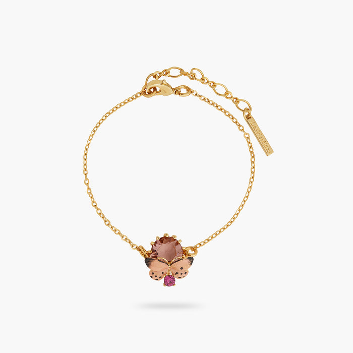 les néréides Les Néréides Loves Animals White Butterfly and Round Stone Fine Bracelet - Rose