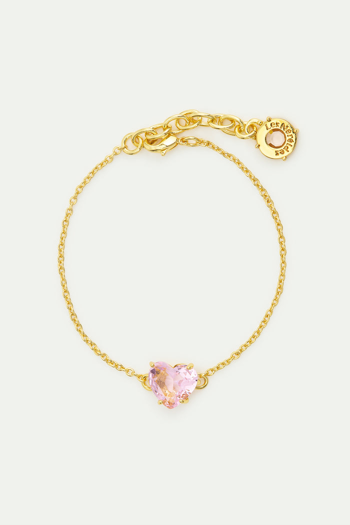 les néréides Light Pink Diamantine Fine Bracelet with Heart-Shaped Stone - Pink