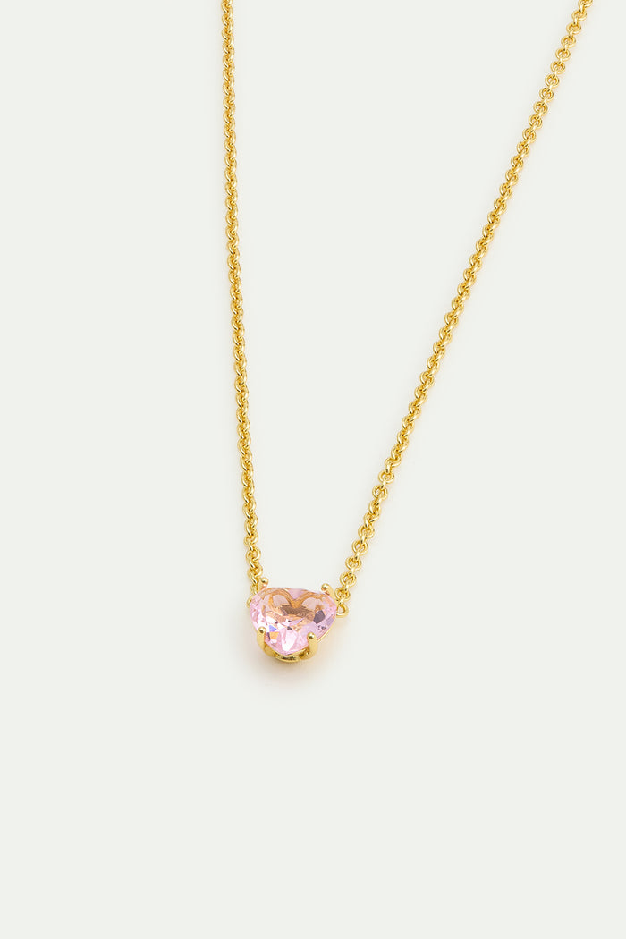 Les Néréides Light Pink Diamantine Fine Necklace With Heart-Shaped Stone - Pink