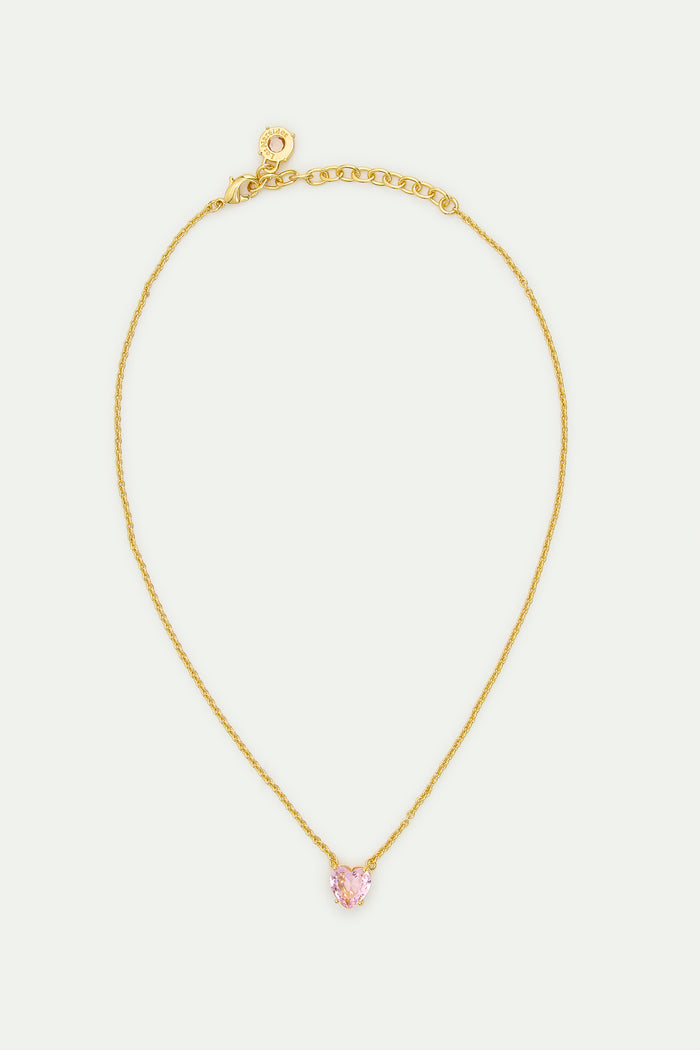 Les Néréides Light Pink Diamantine Fine Necklace With Heart-Shaped Stone - Pink