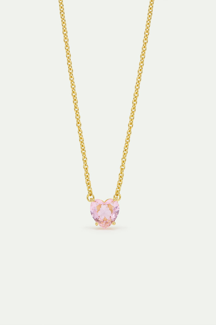 les néréides Light Pink Diamantine Fine Necklace with Heart-Shaped Stone - Pink
