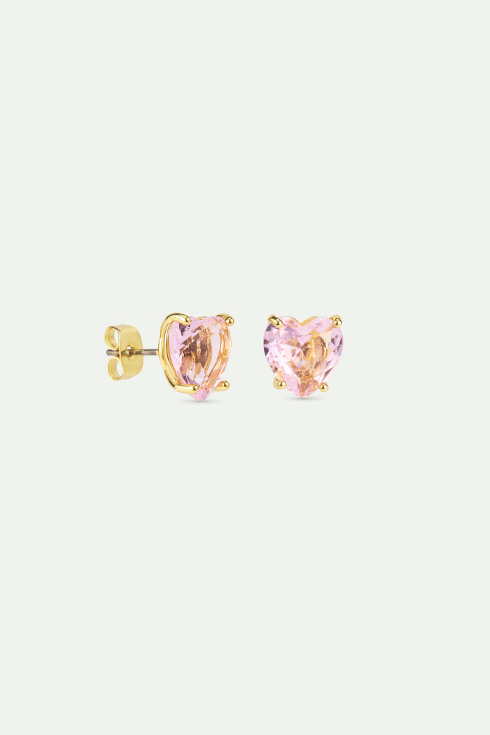 Les Néréides Light Pink Diamantine Heart-Shaped Post Earrings - Pink