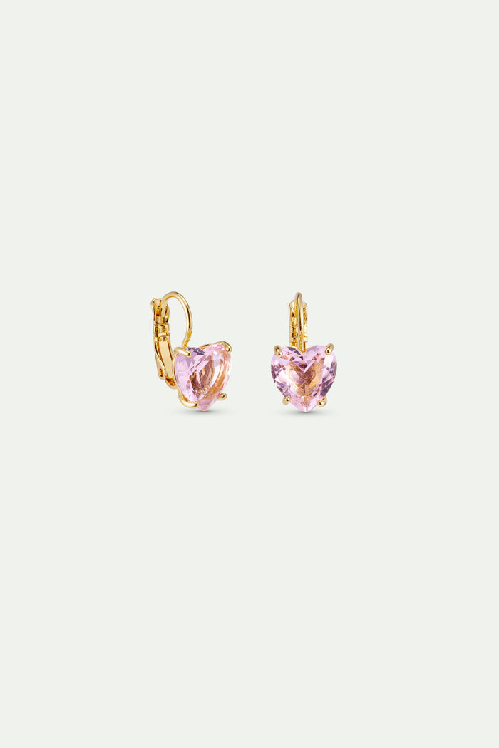 Les Néréides Light Pink Diamantine Heart-Shaped Sleeper Earrings - Pink