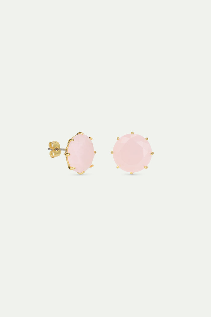 Les Néréides Light Pink Diamantine Round Stone Post Earrings - Pink