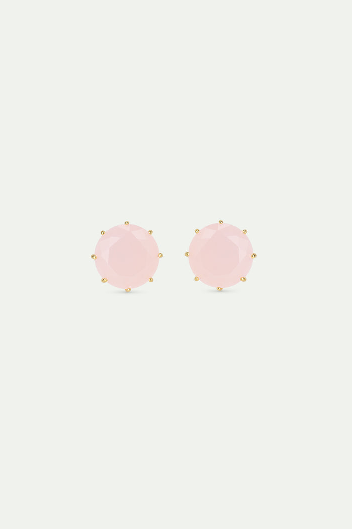 les néréides Light Pink Diamantine Round Stone Post Earrings - Pink