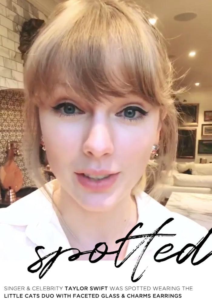 Les Néréides Little Cats Duo With Faceted Glass And Charms Earrings - As Seen On Taylor Swift - White