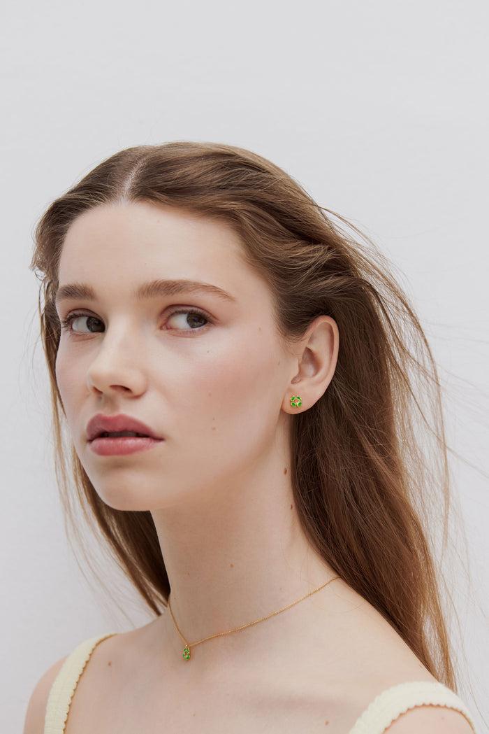 Les Néréides Little Four-Leaf Clover Post Earrings - Green