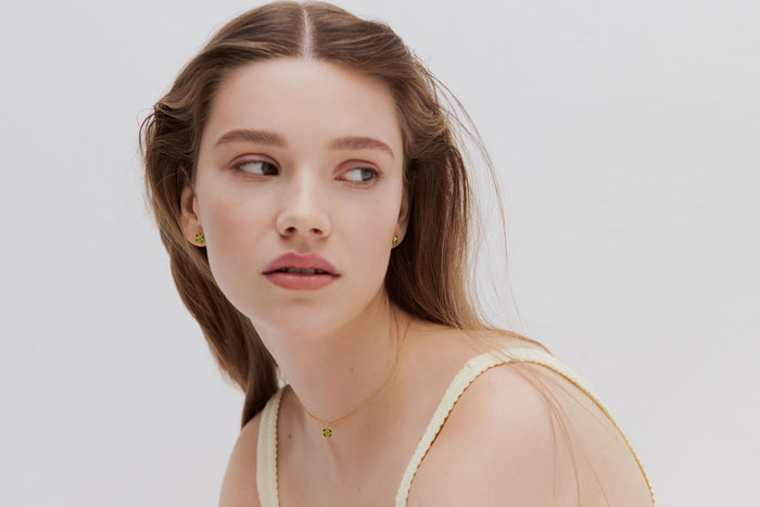 Les Néréides Little Four-Leaf Clover Post Earrings - Green