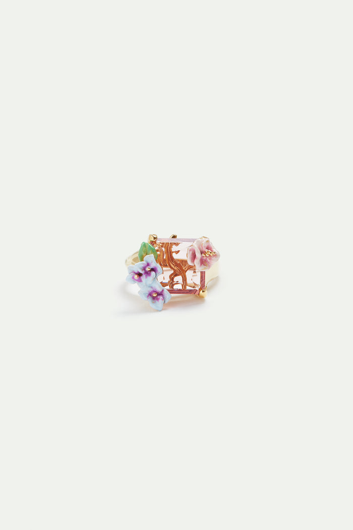 Les Néréides Lizard Pink Cut Stone And Hydrangea Cocktail Ring - 5.5 (50 Mm) / Pink