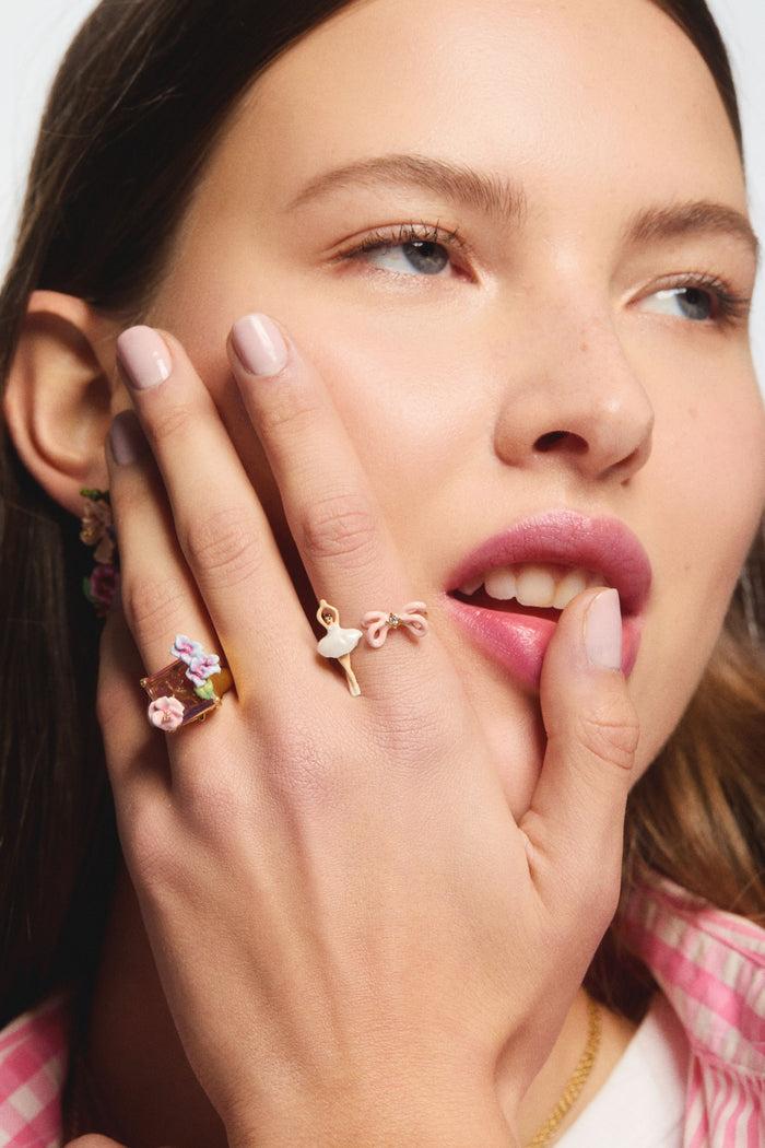 Les Néréides Lizard Pink Cut Stone And Hydrangea Cocktail Ring - 5.5 (50 Mm) / Pink