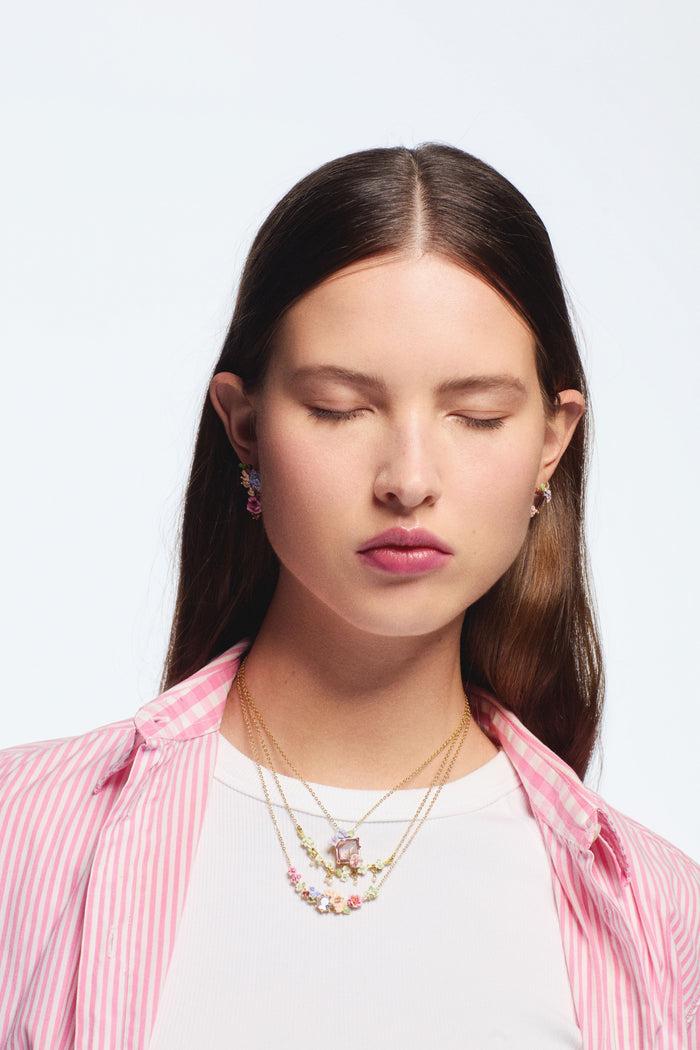 Les Néréides Lizard Pink Cut Stone And Hydrangea Pendant Necklace - Pink